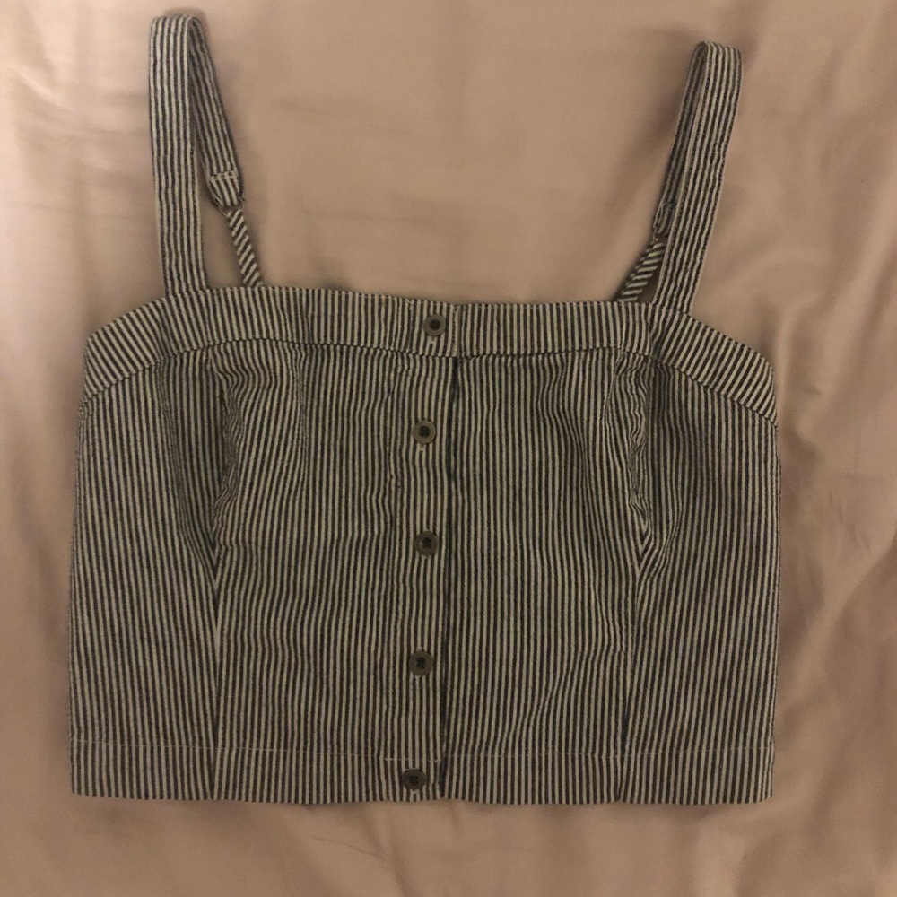 Striped Cropped Button Down Top